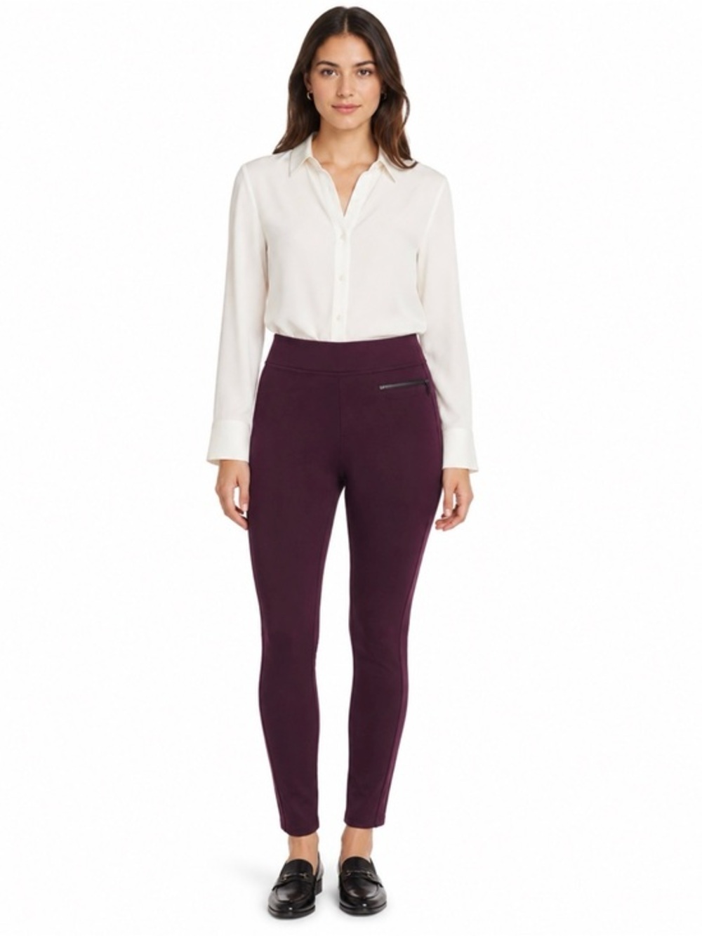 DKNY Plum Stretch Work Pants Leggings Sz Medium Career Slim Fit Office Business